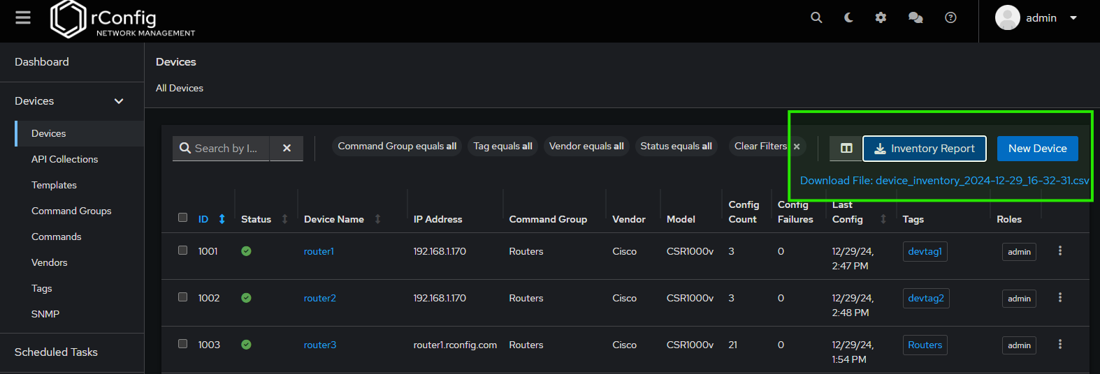 Screenshot showing navigation to Inventory Report