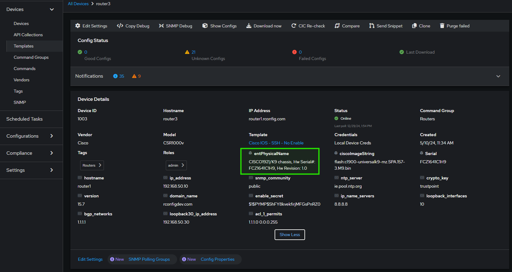 Screenshot showing SNMP Polling configuration