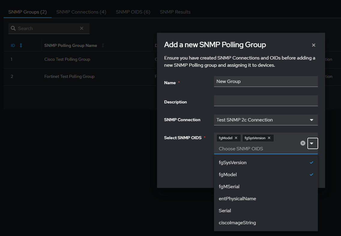 Screenshot showing Polling Group configuration