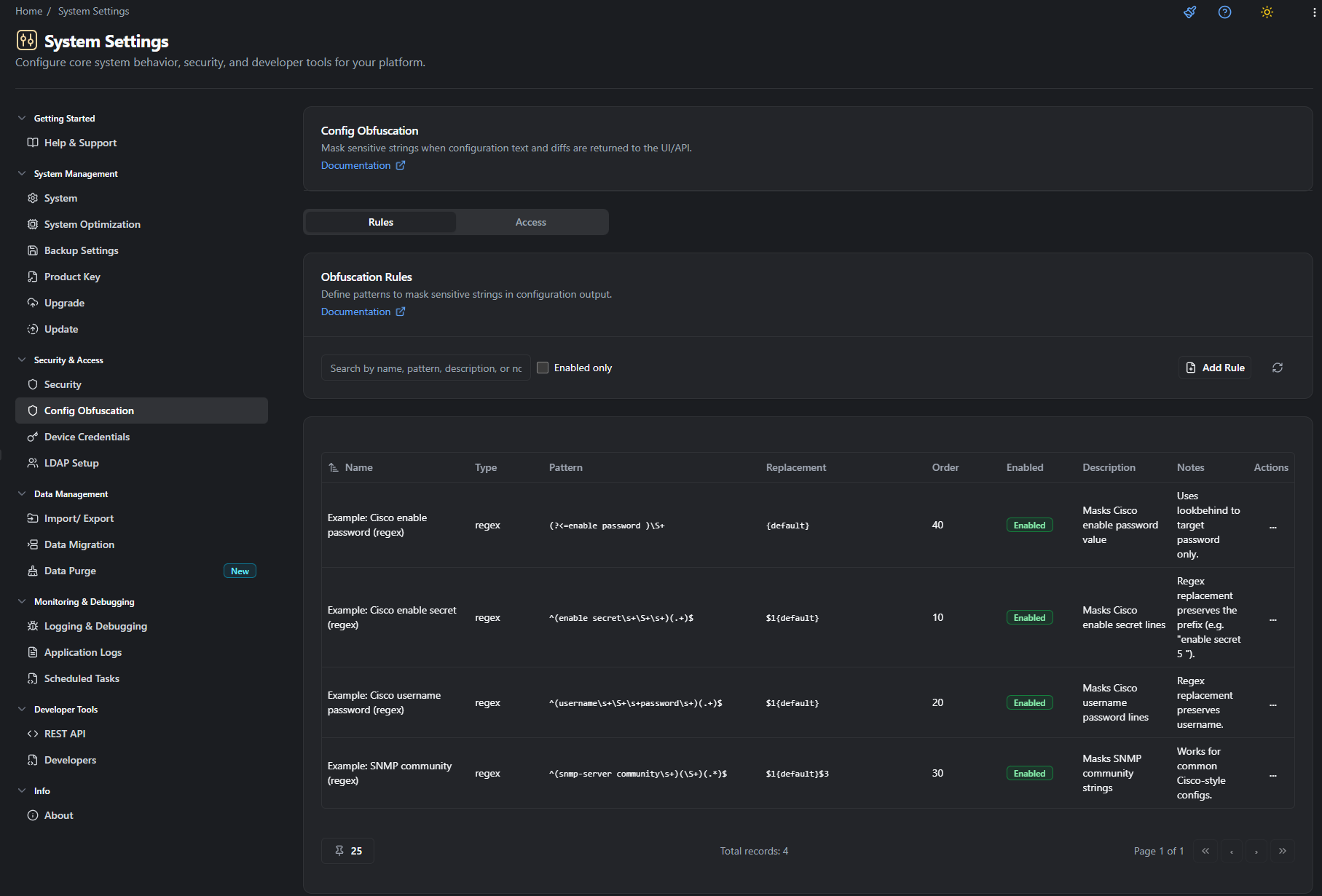 Config Obfuscation Settings UI