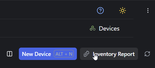 rConfig V8 network device inventory report generation interface showing export options and device filtering