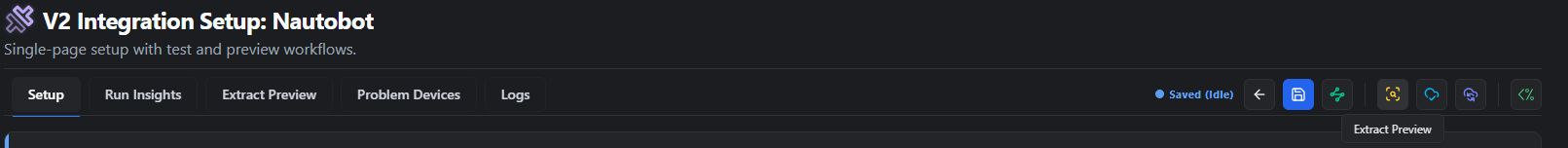 Detail page action bar with the amber Extract Preview button highlighted next to Test Connection, Preview Sync, and Full Sync