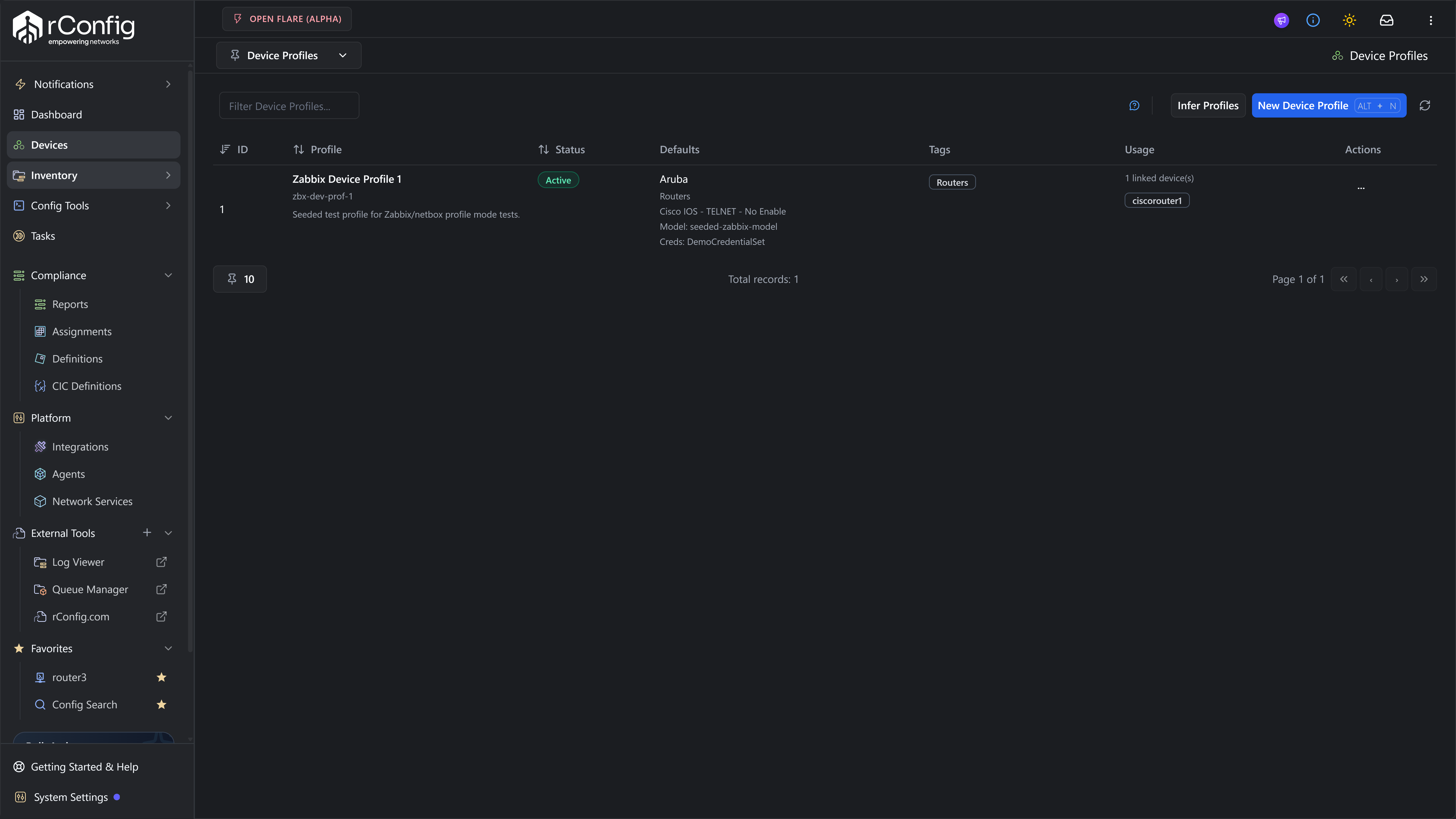 Inventory → Device Profiles list