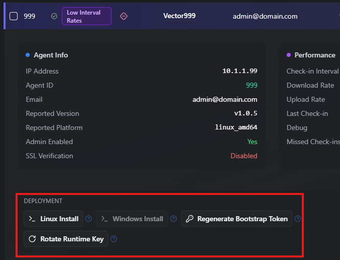 rConfig Vector agent installation script generation interface for network device management